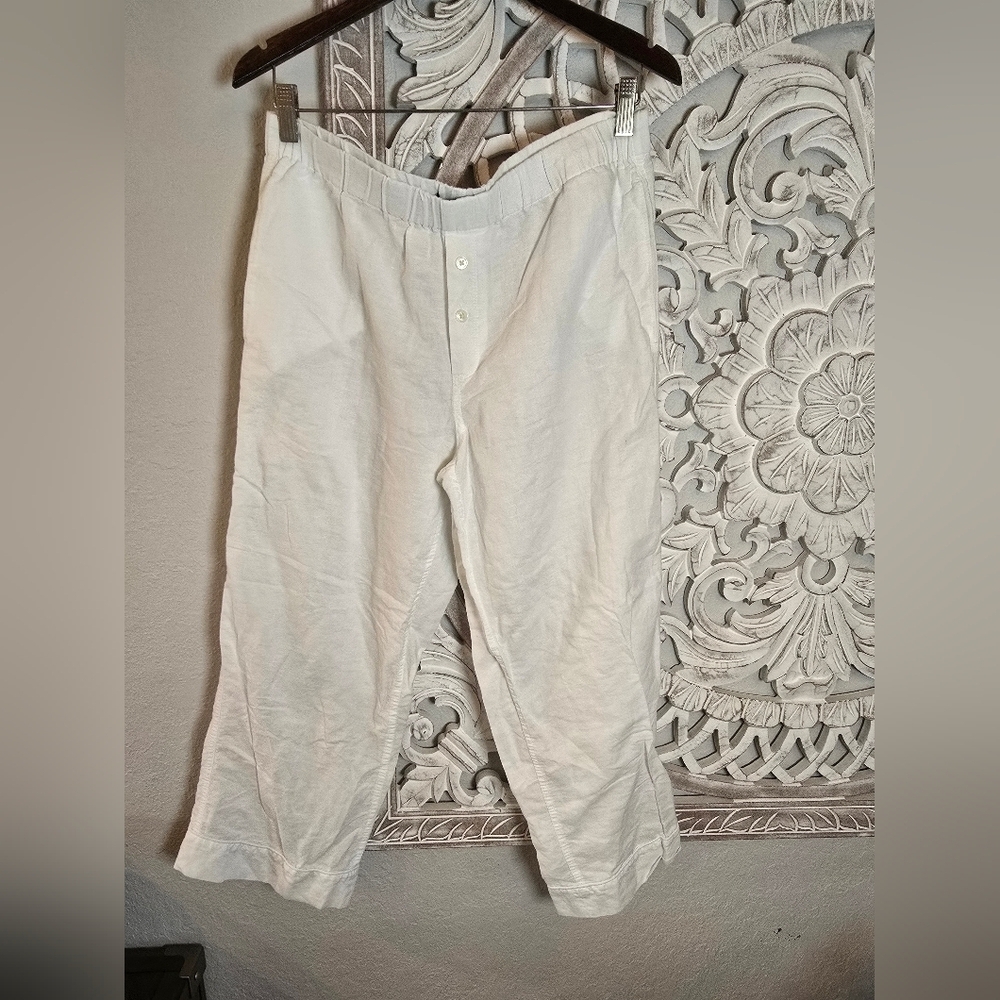J Crew Women’s Re Imagined Linen Blend Wide Baggy Cuffed Pants Button Front M